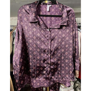 Joyspun Satin Lounging PJ Set, (XXL-20) Multi Burgundy Geometric Design